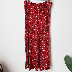 Red leopard satin skirt